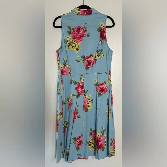 Unique Vintage Light Blue & Blooming Floral Print Button Up Swing Dress NWT L - Picture 3 of 10